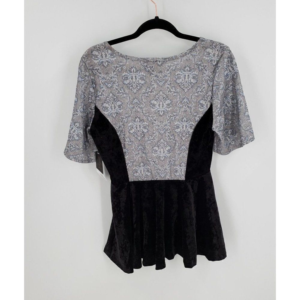LuLaRoe Elegant Womens Emma Peplum Top Bell Sleeve Black Silver Sparkle Size S - Picture 7 of 8